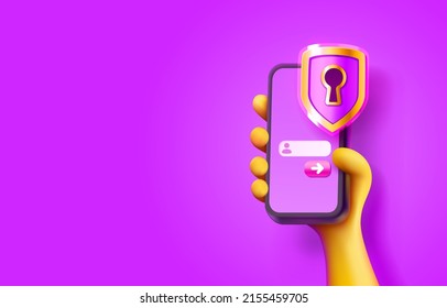 Protection unlock app, secure password login, web banner smart phone. Vector illustration