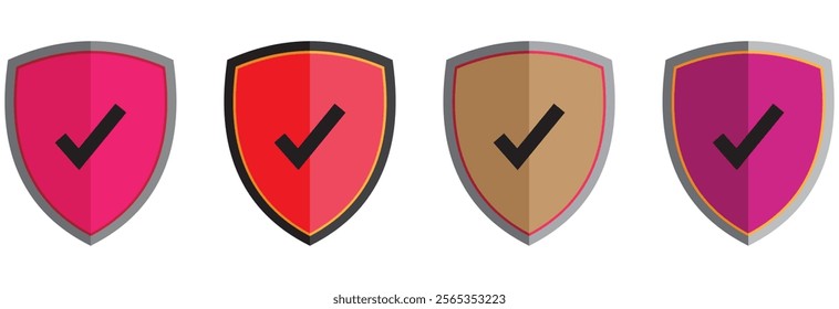 Protection and unprotection, shield checkmark shield cross. color shield checkmark, cross, approved, rejected, yes, no.  check mark and padlock, Shield security icon, Safety, protection sign eps 10