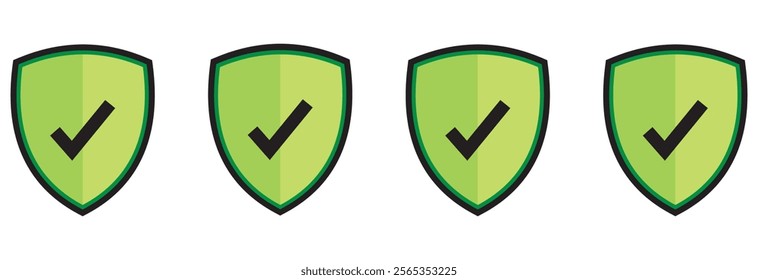 Protection and unprotection, shield checkmark shield cross. color shield checkmark, cross, approved, rejected, yes, no.  check mark and padlock, Shield security icon, Safety, protection sign eps 10