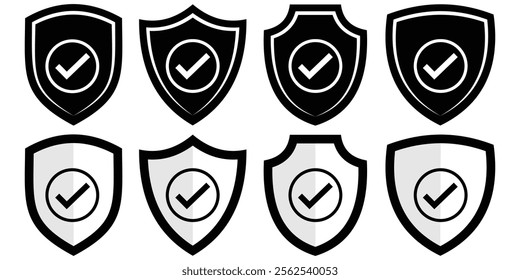 Protection and unprotection, shield checkmark icon. shield checkmark, cross, approved icon. Shield check mark icon vector illustration eps 10.