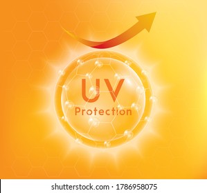 Protection UV or ultraviolet sunblock, Helps to nourish the skin to be young. 3D Vector illustration 