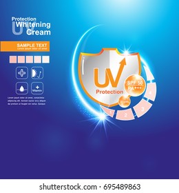 Protection UV and Whitening Cream Vector concept Background for Skin care Products.