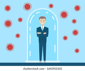 Protection of the vaccine against the disease COVID-19 quarantine, restriction, keep out or protection concept, Coronavirus pathogens moving and cannot get into restricted quarantined area with man 