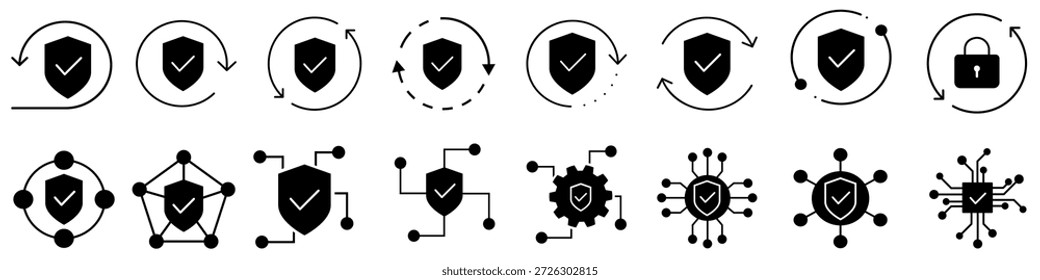 Conjunto de iconos de Vector de protección. Colección de signo de ilustración de defensa.  Símbolo de seguridad. logotipo de seguridad.