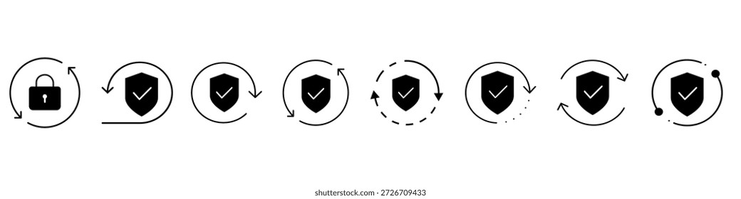Conjunto de iconos de Vector de protección. Colección de signo de ilustración de defensa.  Símbolo de seguridad. logotipo de seguridad.