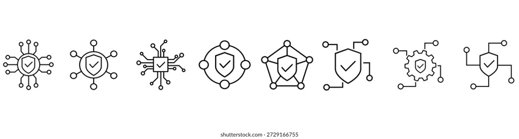 Conjunto de iconos de Vector de protección. Colección de signo de ilustración de defensa.  Símbolo de seguridad. logotipo de seguridad.
