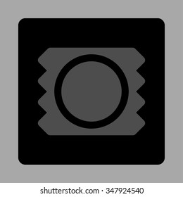 Protection vector icon. Style is flat rounded square button, gray and black colors, silver background.
