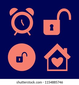 protection vector icons set. with alarm, open lock and house heart in set