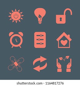 protection vector icons set. with bulb leaf, solar power, filter and recycle sign in set
