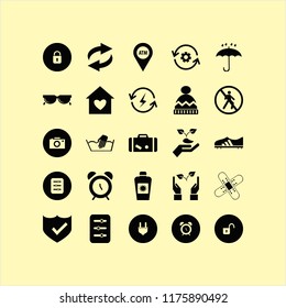 protection vector icons set. with hands sprout, recycle gear, winter hat and atm location in set