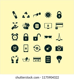 protection vector icons set. with key card, mobile security, hand washing and patch medicine in set