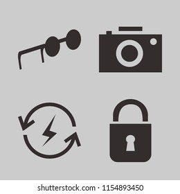 protection vector icons set. with lock, sunglasses, camera and renewable energy in set