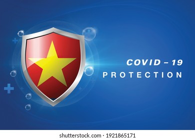 Protection Vietnam flag Coronavirus COVID-19 on dark background. Novel Coronavirus COVID-19.