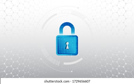 Protection from virus attack. Global antivirus secure system. Hi-tech communication background. Cyber attack protection privacy concept. Futuristic padlock vector illustration. 