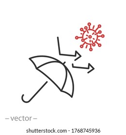 protection virus under umbrella icon, safe from coronavirus,  prevention pandemic, thin line symbol on a white background - editable stroke vector illustration eps10
