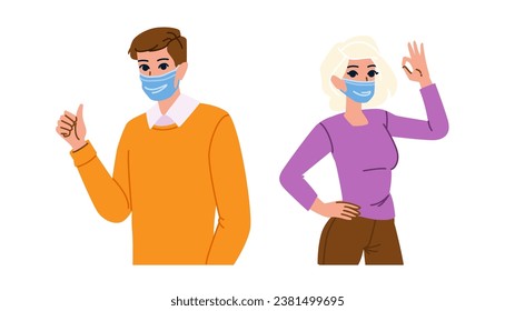 protección con vectores de máscara facial. salud protectora, prevención de la gripe, protección de la gripe con carácter de máscara facial. ilustración de dibujos animados planos de personas