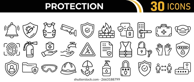 Conjunto de iconos de Web de protección en estilo de línea.