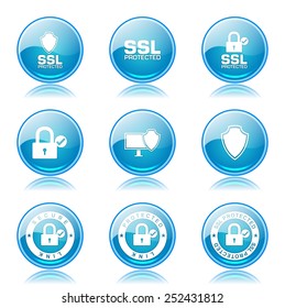 Protection Web Internet Blue Vector Button Icon Design Set