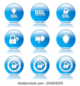 Protection Web Internet Blue Vector Button Icon Design Set