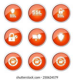 Protection Web Internet Orange Vector Button Icon Design Set