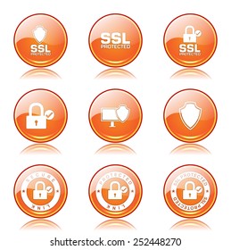 Protection Web Internet Orange Vector Button Icon Design Set