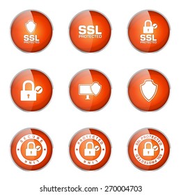 Protection Web Internet Orange Vector Button Icon Design Set