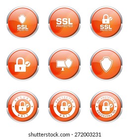 Protection Web Internet Orange Vector Button Icon Design Set