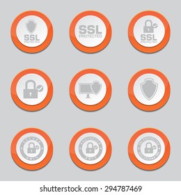 Protection Web Internet Orange Vector Button Icon Design Set
