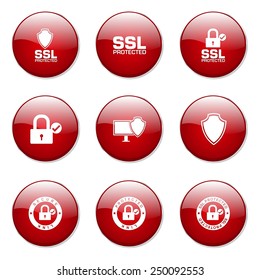 Protection Web Internet Red Vector Button Icon Design Set