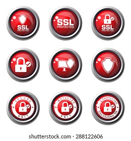 Protection Web Internet Red Vector Button Icon Design Set