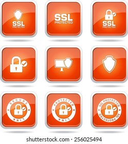 Protection Web Internet Square Vector Orange Icon Design Set