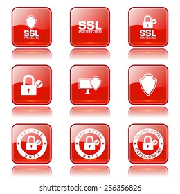 Protection Web Internet Square Vector Red Icon Design Set
