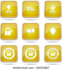 Protection Web Internet Square Vector Yellow Icon Design Set
