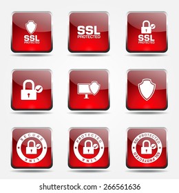 Protection Web Internet Square Vector Red Icon Design Set