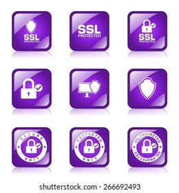 Protection Web Internet Square Vector Violet Icon Design Set