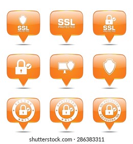 Protection Web Internet Square Vector Orange Icon Design Set