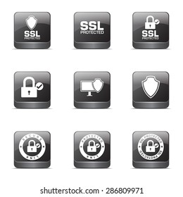 Protection Web Internet Square Vector Black Button Icon Design Set