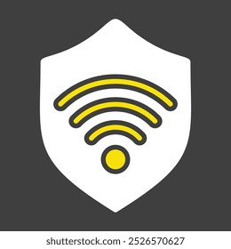 Protection wifi vector icon on dark background. Private network. Shield with wi-fi symbol. Security sign. Graph symbol for your web site design, logo, app, UI