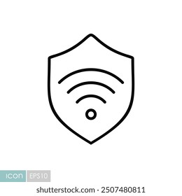 Icono de Vector wifi de protección. Red privada. Escudo con símbolo wi-fi. Señal de seguridad. Símbolo del gráfico para su diseño del Sitio web, logotipo, App, UI