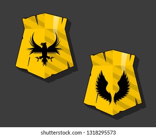Protection wood old shield Coat of arms sign. Safety badge icon. Privacy color banner old shield. Security label icon. Defense tag. Presentation military sticker shape. defense safeguard shield sign