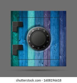 Protection wooden strongbox. Safety wood badge banking. Defense safeguard finans icon. Security wooden bank software. Financial guard. Privacy Electronic money funds transfer. Deposits investments