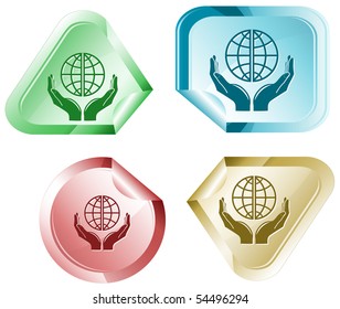 Protection world. Vector sticker.