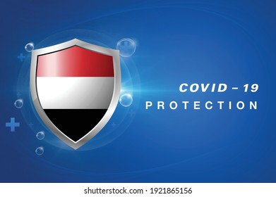 Protection Yemen flag Coronavirus COVID-19 on dark background. Novel Coronavirus COVID-19.