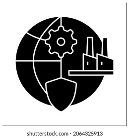 Protectionism glyph icon. Strengthening manufacturing sector. Deglobalisation concept. Filled flat sign. Isolated silhouette vector illustration