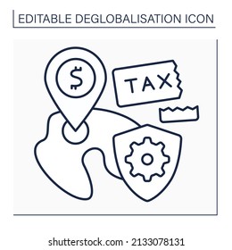 Protectionism line icon. Protects domestic companies and production. Low or canceled taxication for local industries. Deglobalisation concept. Isolated vector illustration. Editable stroke