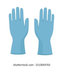 Protective Blue Gloves Isolated On White Background. Latex Gloves As A Symbol Of Protection Against Viruses And Bacteria. Precaution Icon. Vector 