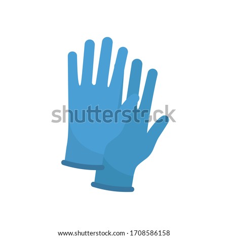 Protective blue gloves. Latex gloves as a symbol of protection against viruses and bacteria. Precaution icon. Vector illustration flat design. Isolated on white background.