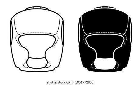 protective boxing helmet. Protective equipment of taekwondo, karate fighter. Black and white vector