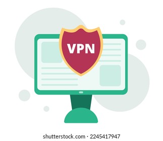 Conexión de protección, seguridad de internet. Concepto de VPN. Intermediario entre el equipo y el servidor. Caricatura plana vectorial