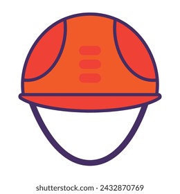 Casco de construcción de protección para cumplir con las normas de seguridad. Herramientas y equipos profesionales de bricolaje de un especialista altamente cualificado. Icono de vector de trazos de color simple aislado sobre fondo blanco